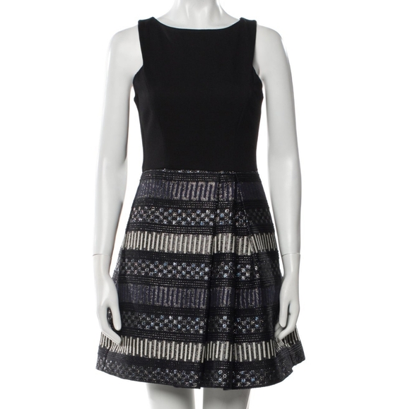 Hutch Sleeveless Black Metallic GeoDress Fit And Flare‎ Cocktail Party Mini